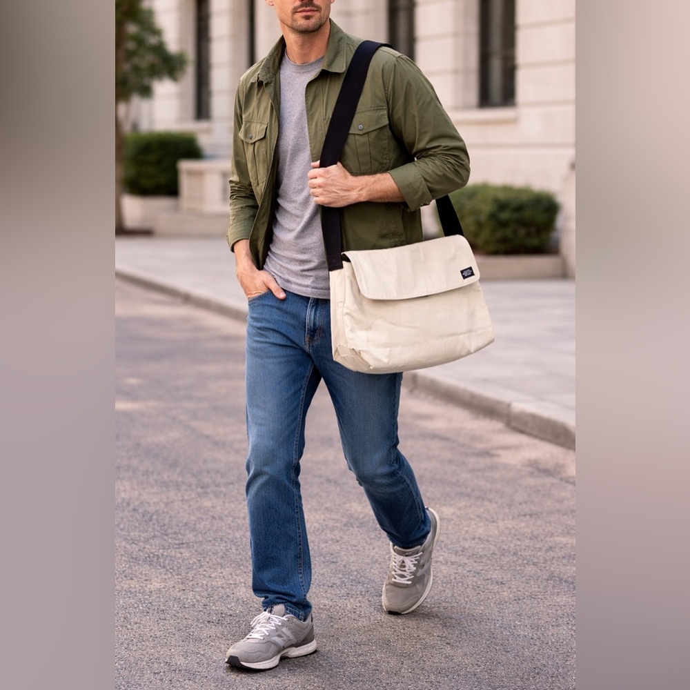 Jack Spade Cream Canvas Messenger Bag with Black Strap